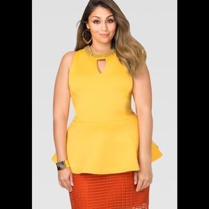 EMBELLISHED NEOPRENE PEPLUM TOP